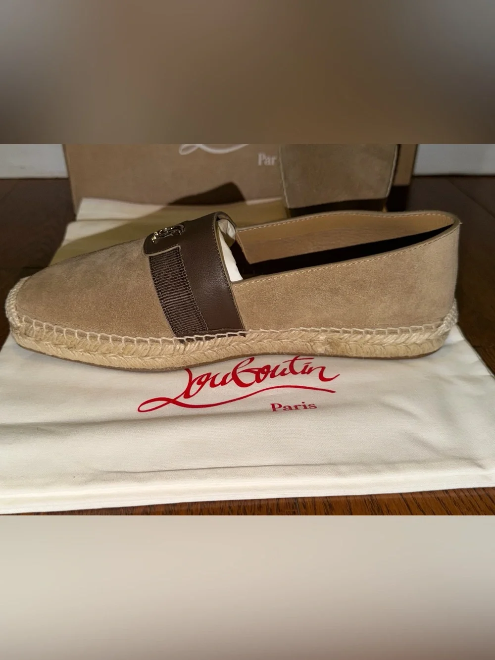 Christian Louboutin Alfarica Brown Tan Suede Slip-On Espadrilles